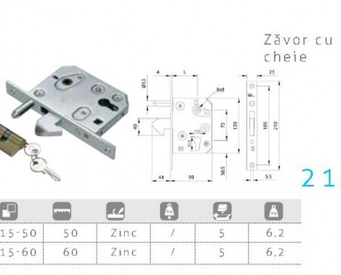 215, feronerie, zavor cu cheie