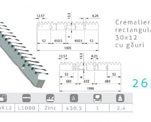 262, feronerie, cremaliera rectangulara cu gauri