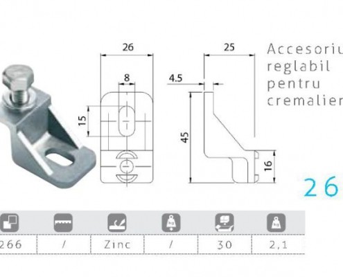266, feronerie, accesoriu reglabil pentru cremaliera