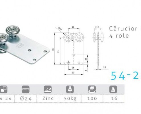 54-24, feronerie, carucior cu 4 role