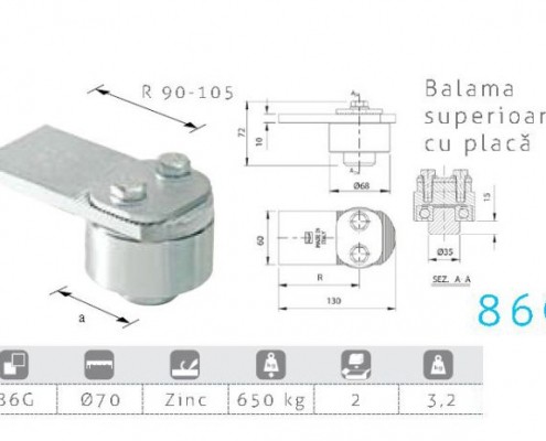 86G, feronerie, balama superioara cu placa