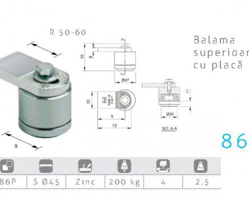 86P, feronerie, balama superioara cu placa