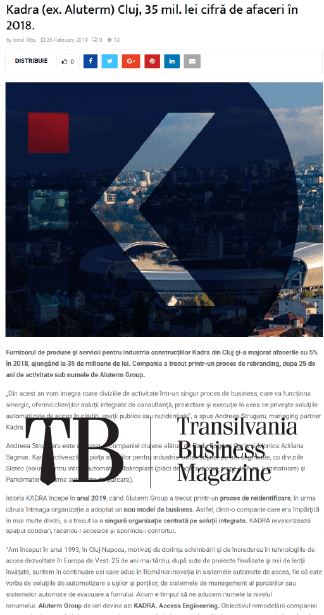 apariție KADRA în Transilvania Business