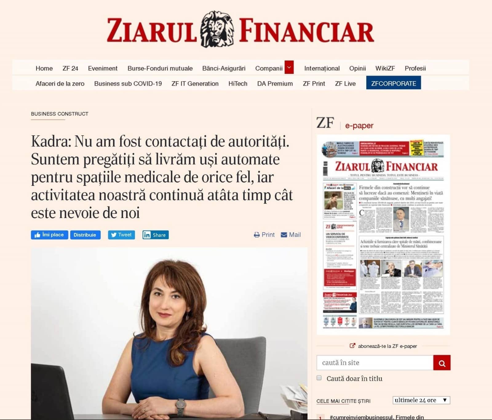 Veștile bune vin și de la Kadra în această perioadă și sunt comentate de Ziarul Financiar